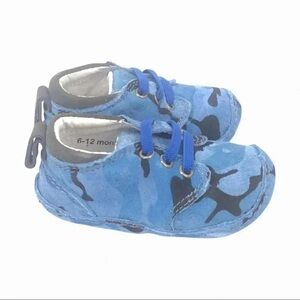RILEYROOS BOOTS 6-12 MONTHS CHUKKA IN BLUE CAMO BABY WALKER BOOTIES SUEDE